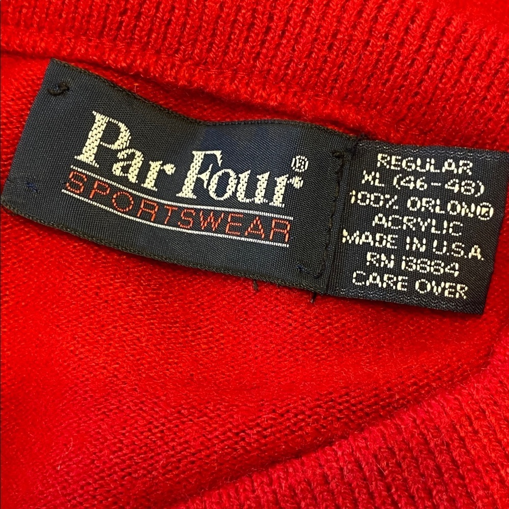 Vintage Par Four Sportswear Sweater Vest Mens X Red V-Neck Acrylic Golf Sz XL - Picture 5 of 8